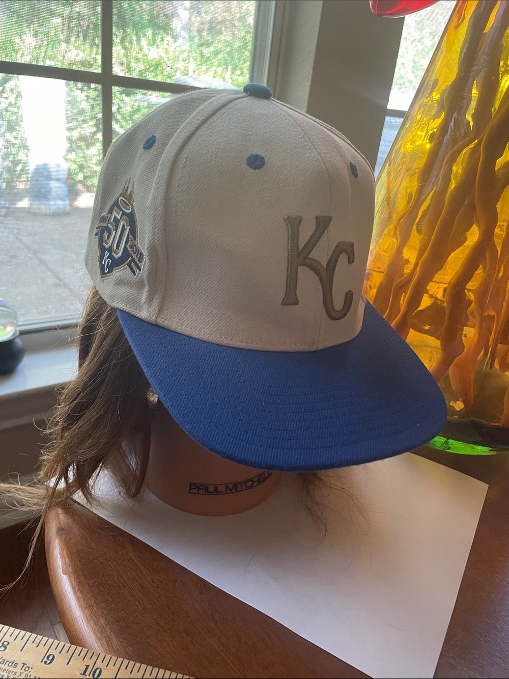 Mitchell & Ness Kansas City Royals 50th Anniversary Snapback Hat Cream Blue Gold